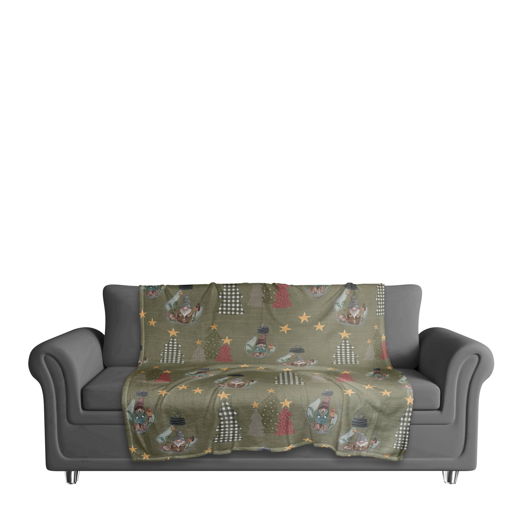 Green Tree & Globe Pattern Coral Fleece Blanket